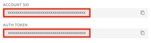 Account SID (SID da conta) e auth token (token de autenticação) da Twilio