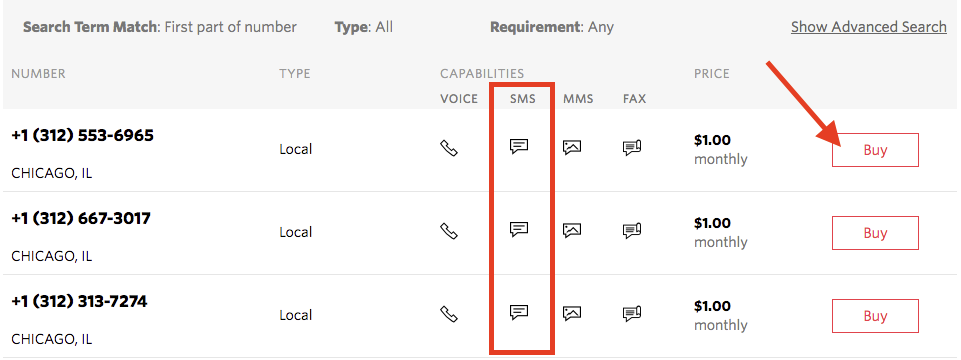 Buying a number for SMS