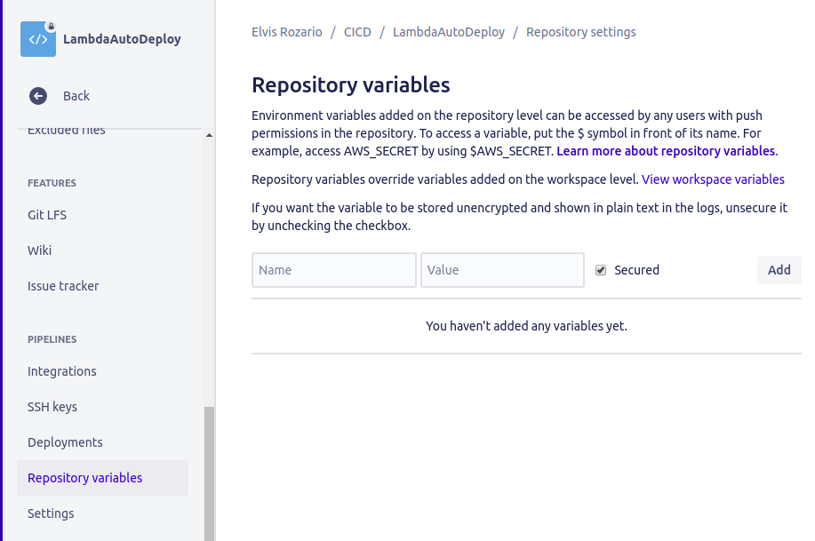 Bitbucket Repository variables