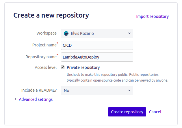 Create Bitbucket repository