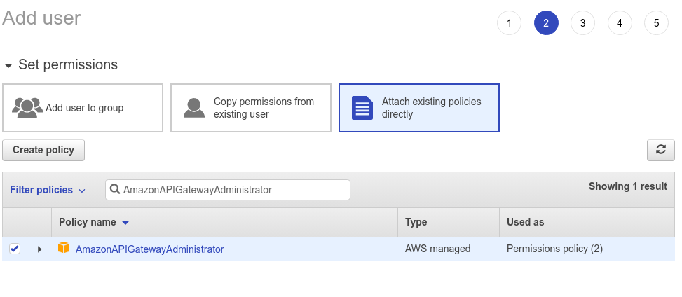 IAM user: add API Gateway Permission