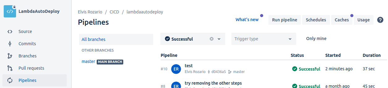 Screenshot of bitbucket pipeline showing successful deployment