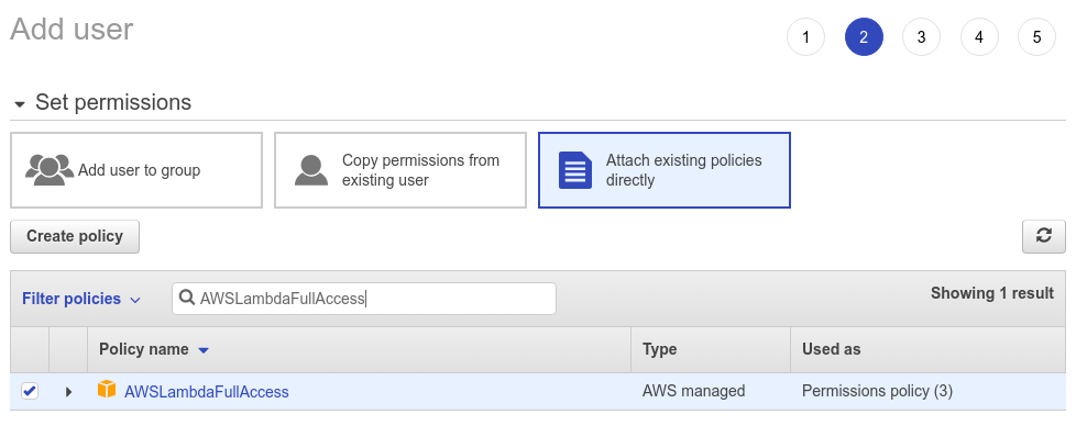 IAM user: add Lambda Access Permission