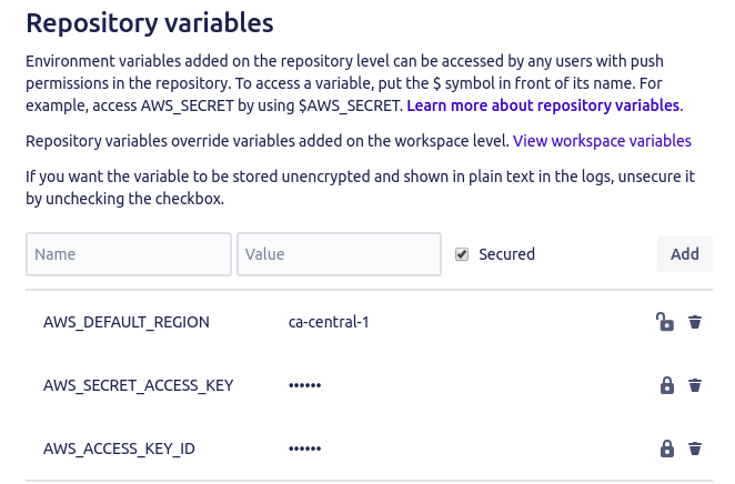 Create Bitbucket Repository Variables for AWS