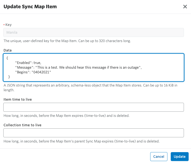 An image showing the new code to add to the data portion of the Sync Map