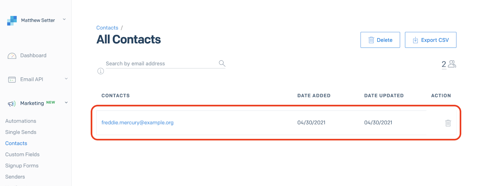 View contacts in your SendGrid All Contacts list