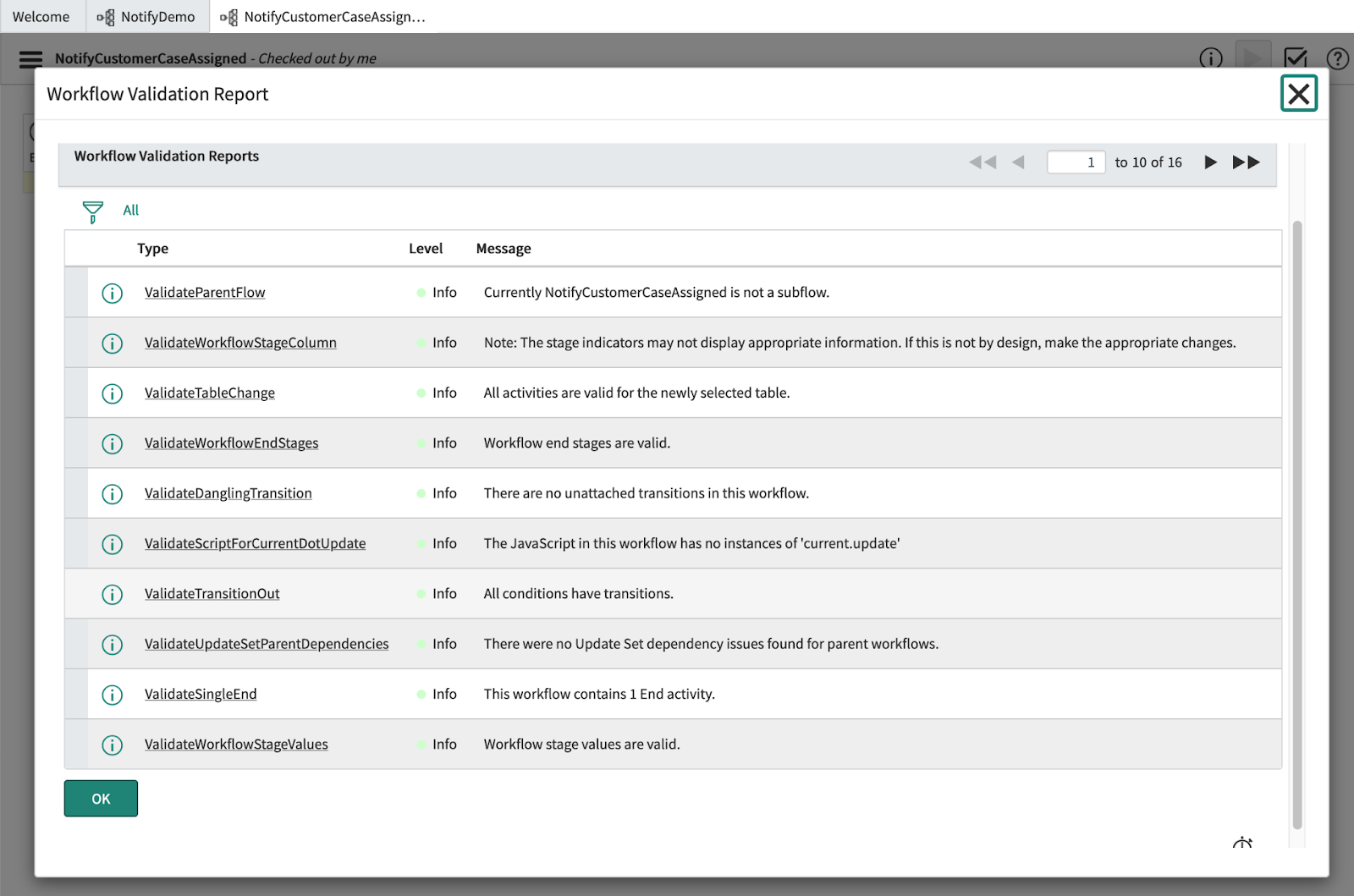 A screenshot of the Workflow Validation Report