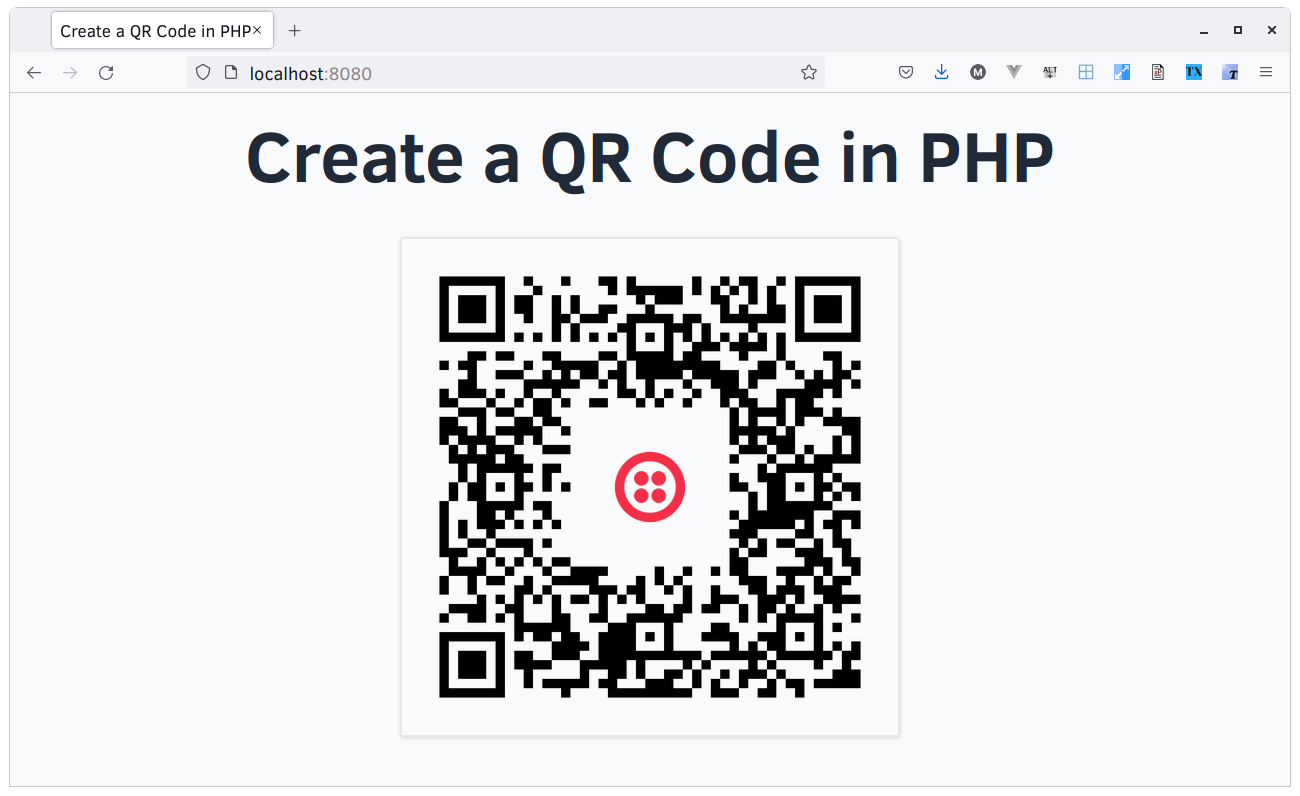 The QR code with branding rendered in the browser.