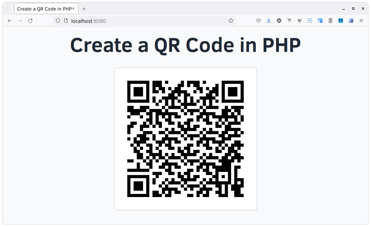 The QR code rendered in the browser.