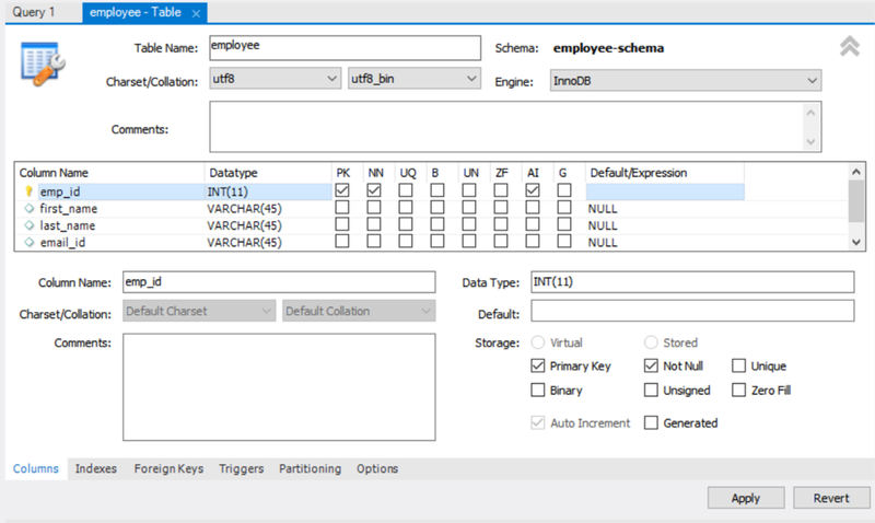 create table