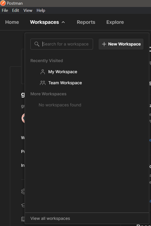 postman create workspace