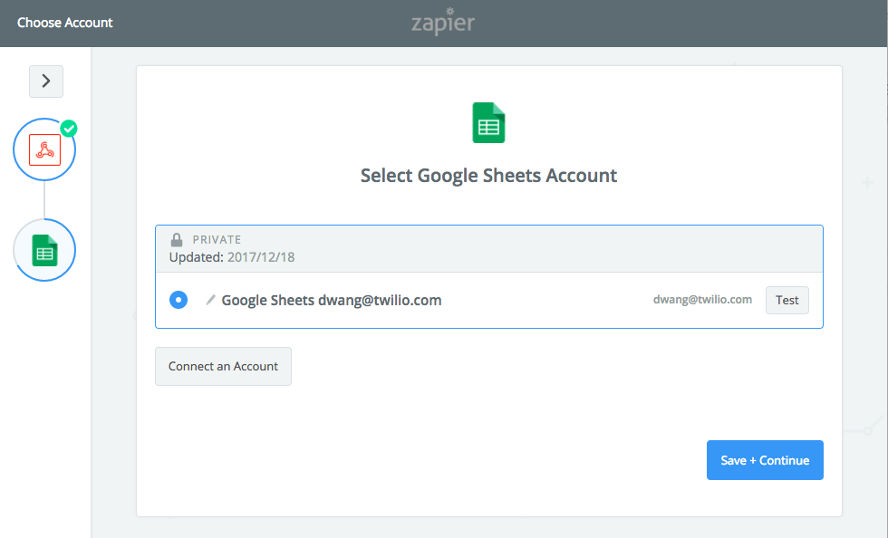 Connection de Zapier avec Google Sheet