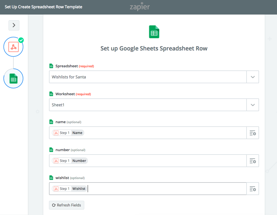 Template de ligne Google Sheet