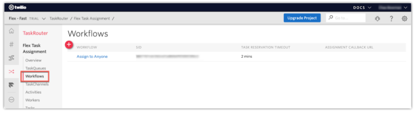 tela do TaskRouter com marcação para configuração dos Workflows