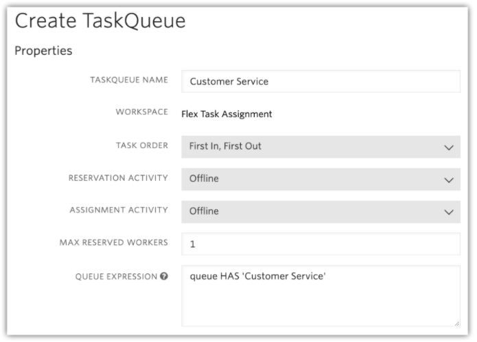 tela com detalhe da criação de uma nova TaskQueue (fila)