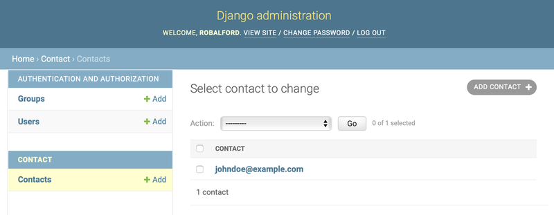Página de administração do Django
