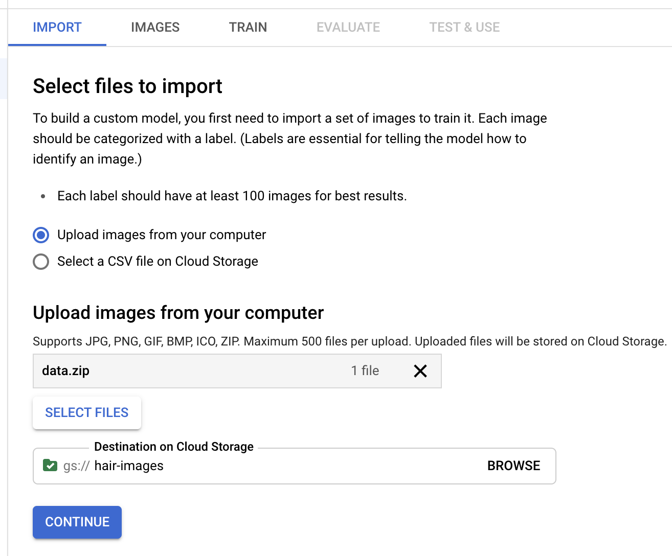 select files to import