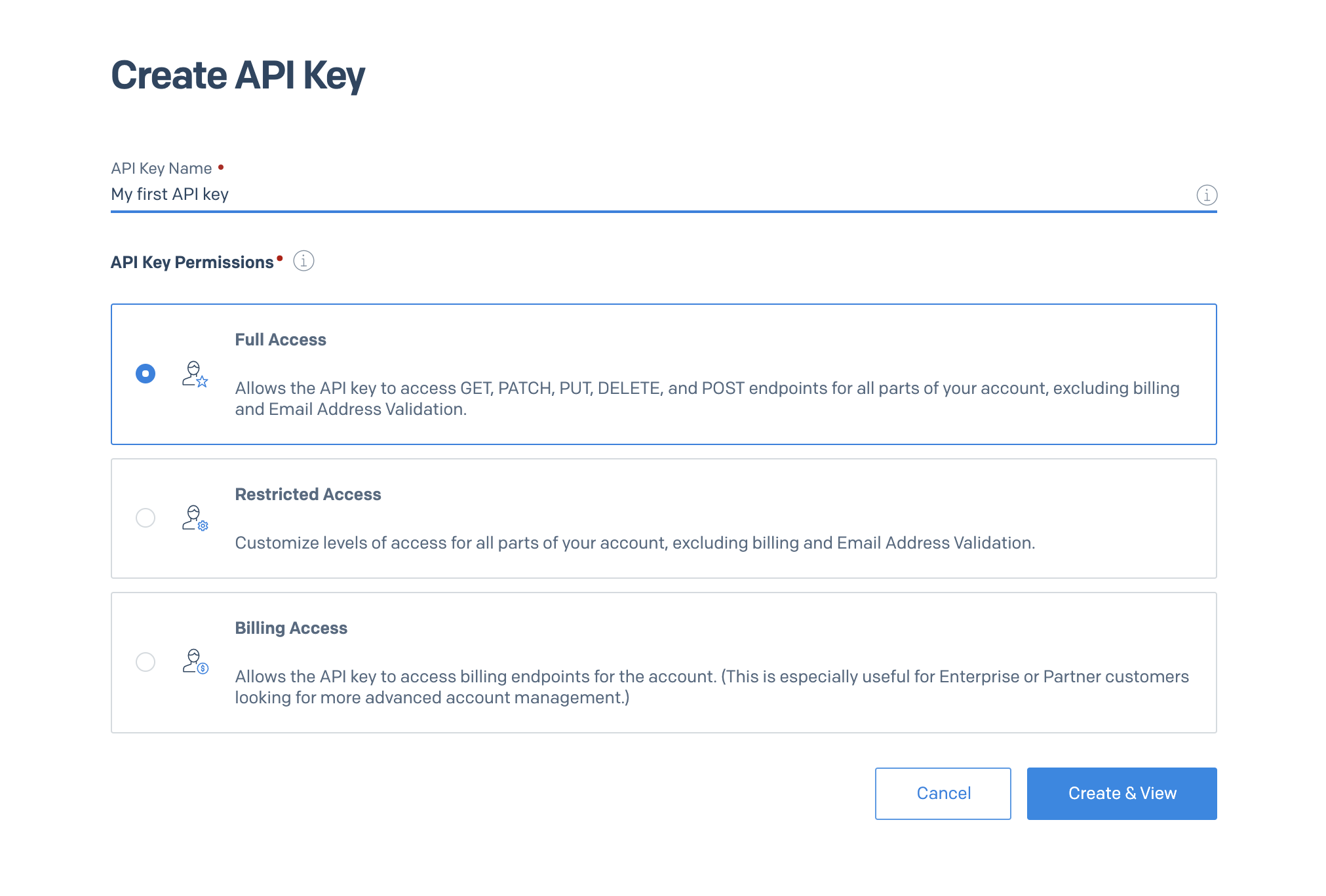 SendGrid API Key creation