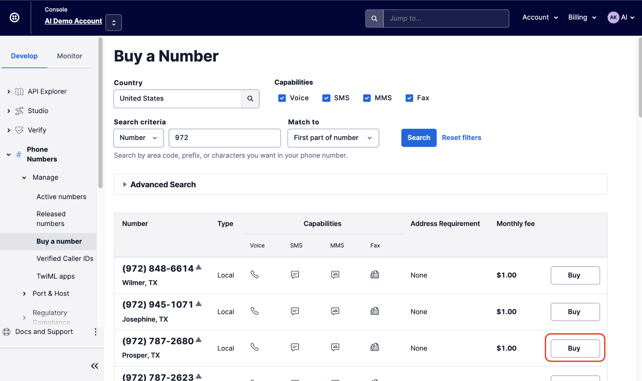 Select a number with voice capabilities.