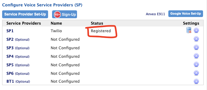 Registered status with Twilio and ObiTALK