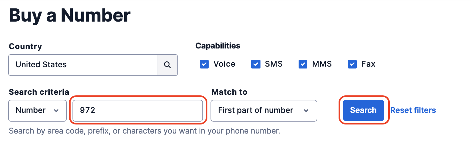 Choose Voice-enabled when buying a phone number