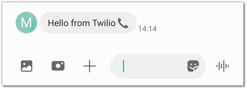 Captura de pantalla del SMS de la app de mi teléfono's que muestra un mensaje que dice 'Saludos de Twilio'