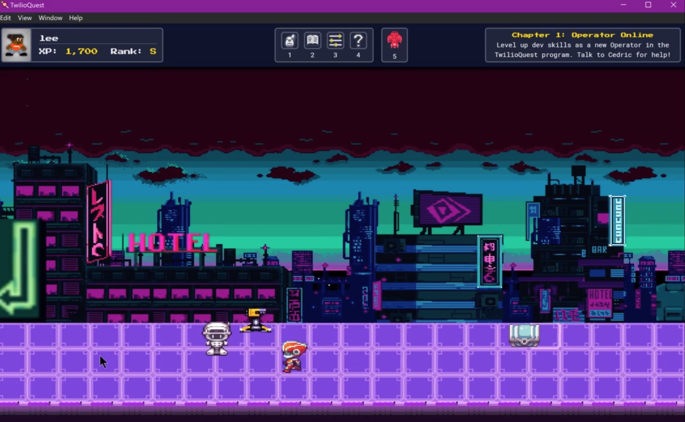 La'Kaleigh's side-scrolling cyberpunk TwilioQuest level