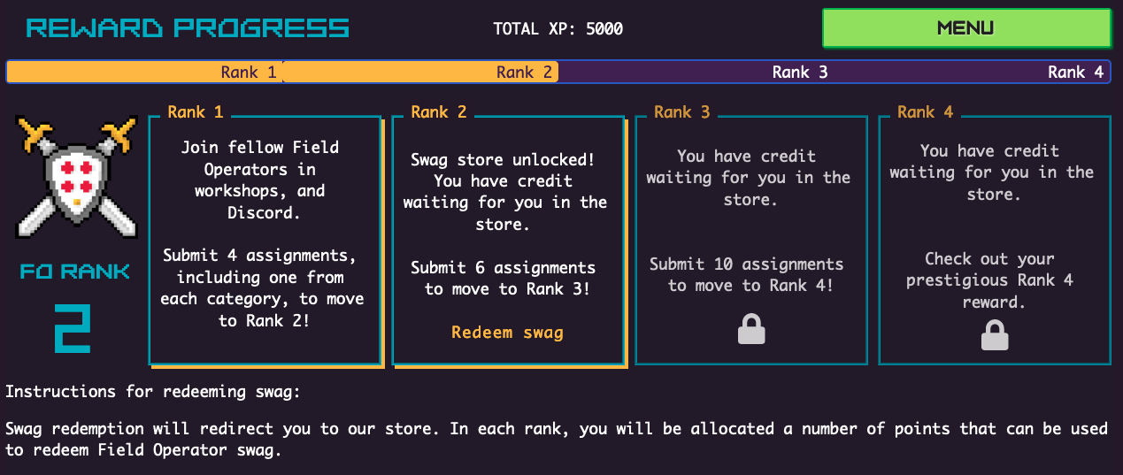 Field Operators earn XP to rank up