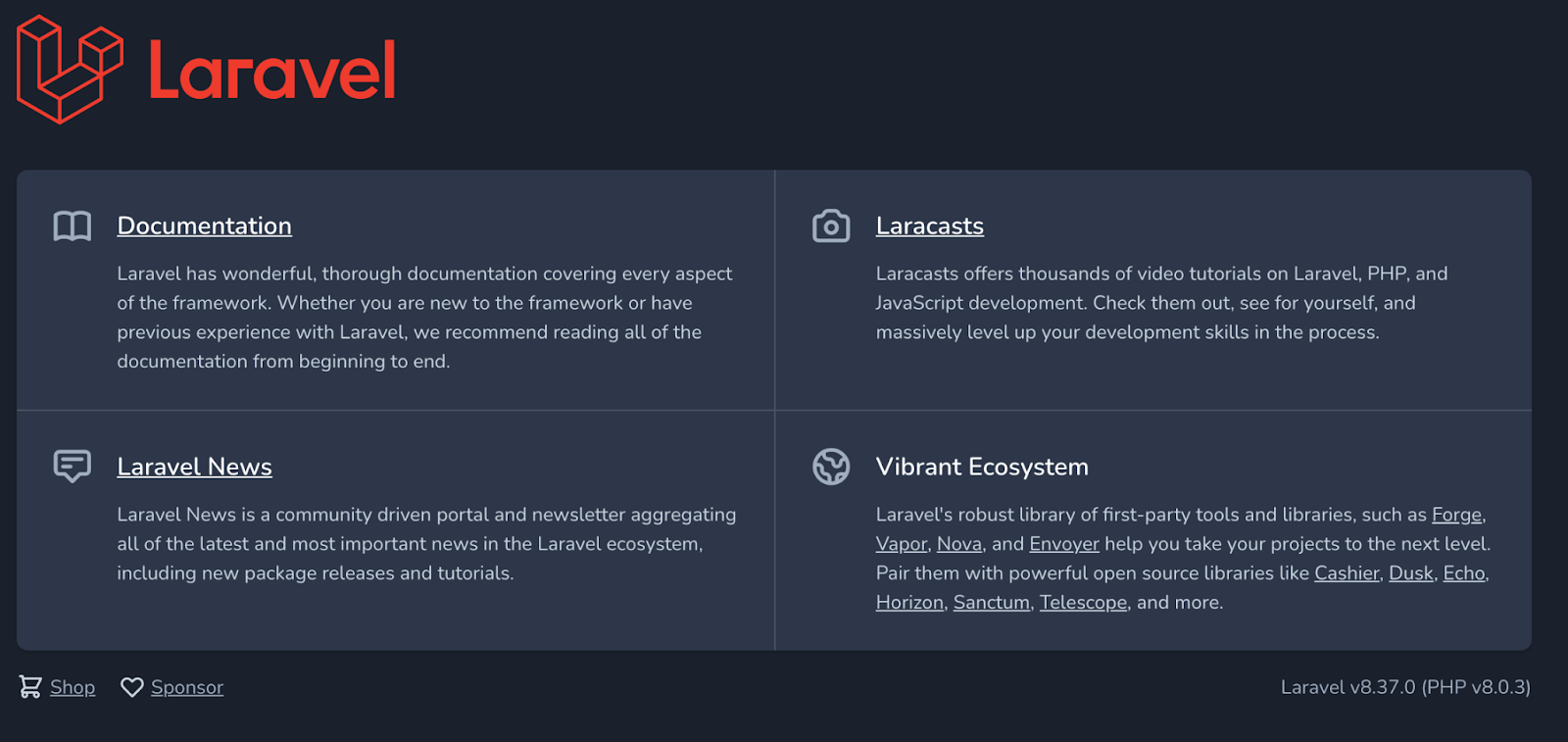 Laravel&#x27;s default home page