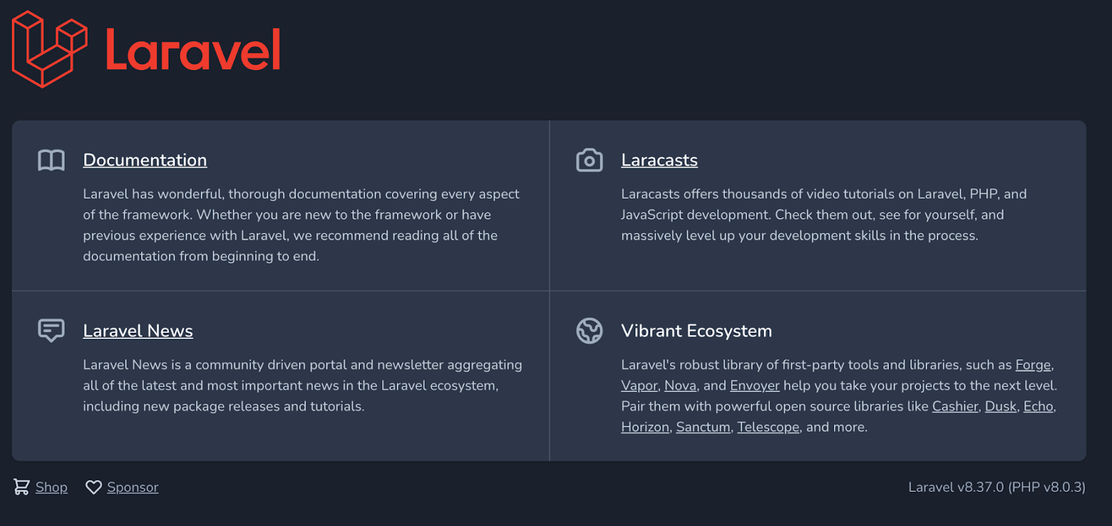 Laravel's default home page