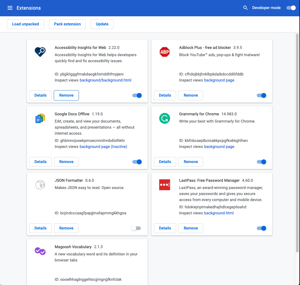 Chrome's Extension page