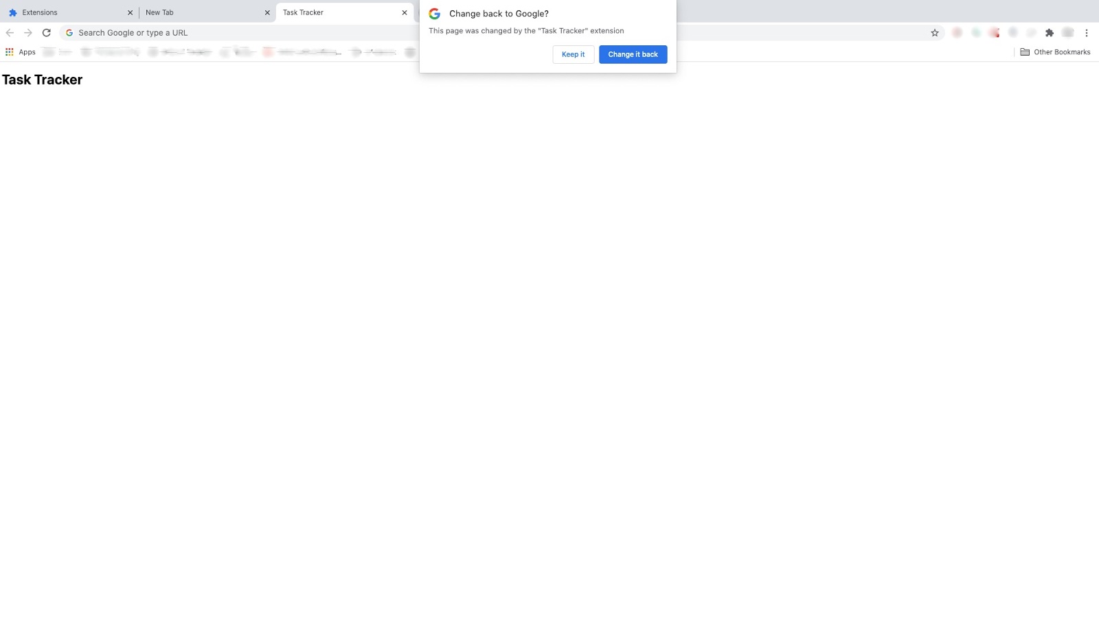 A screenshot of a chrome browser with a popup