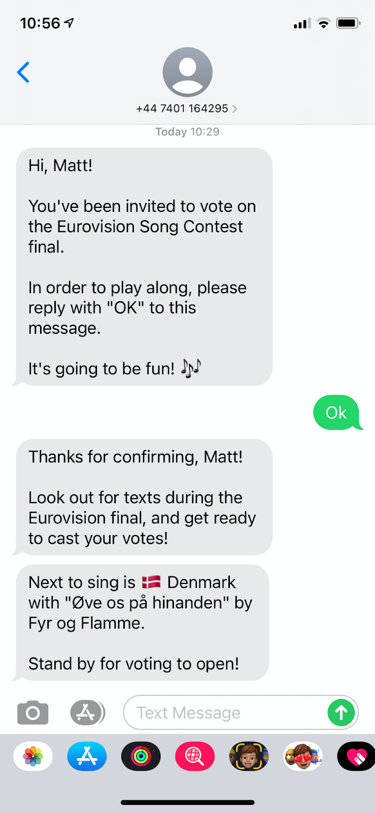 SMS telling you about what the next song is