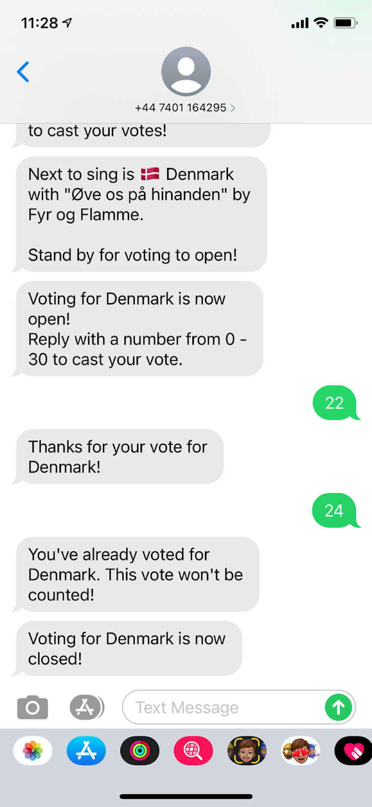 SMS telling you the voting is now closed