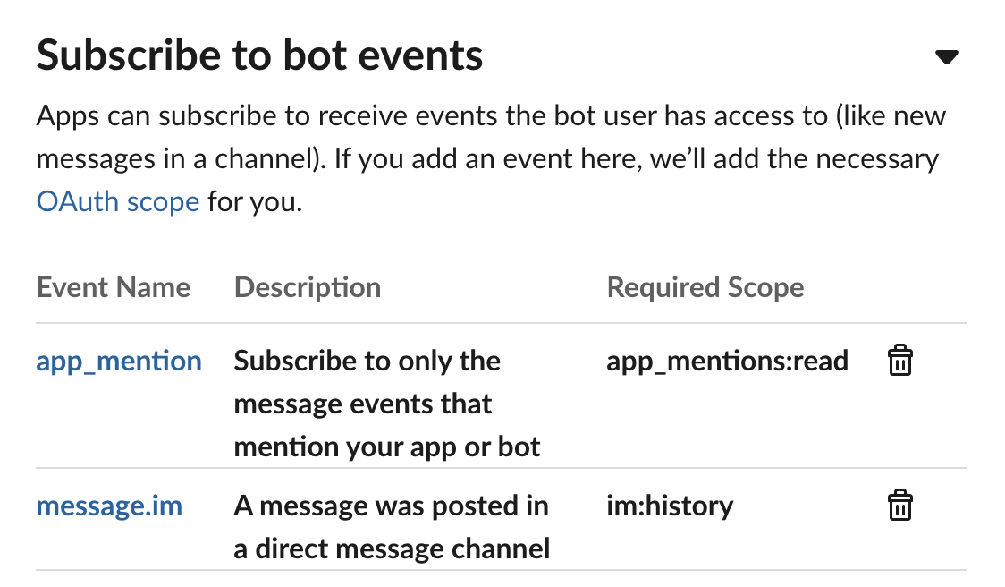 list of bot events to subscribe to