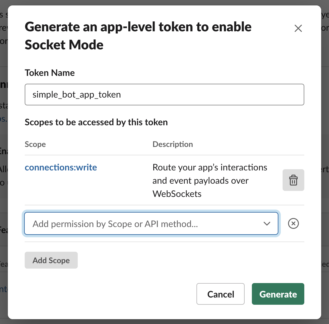 generate an app-level token to enable socket mode