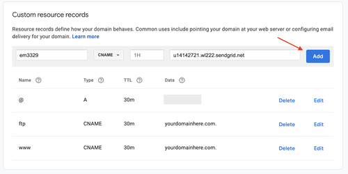 A screen displaying DNS records