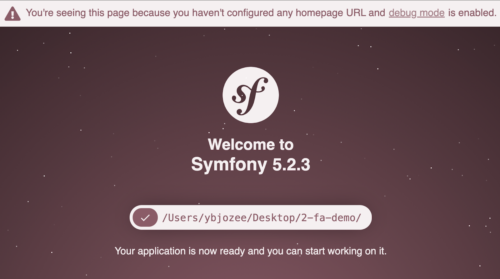 The default Symfony welcome page