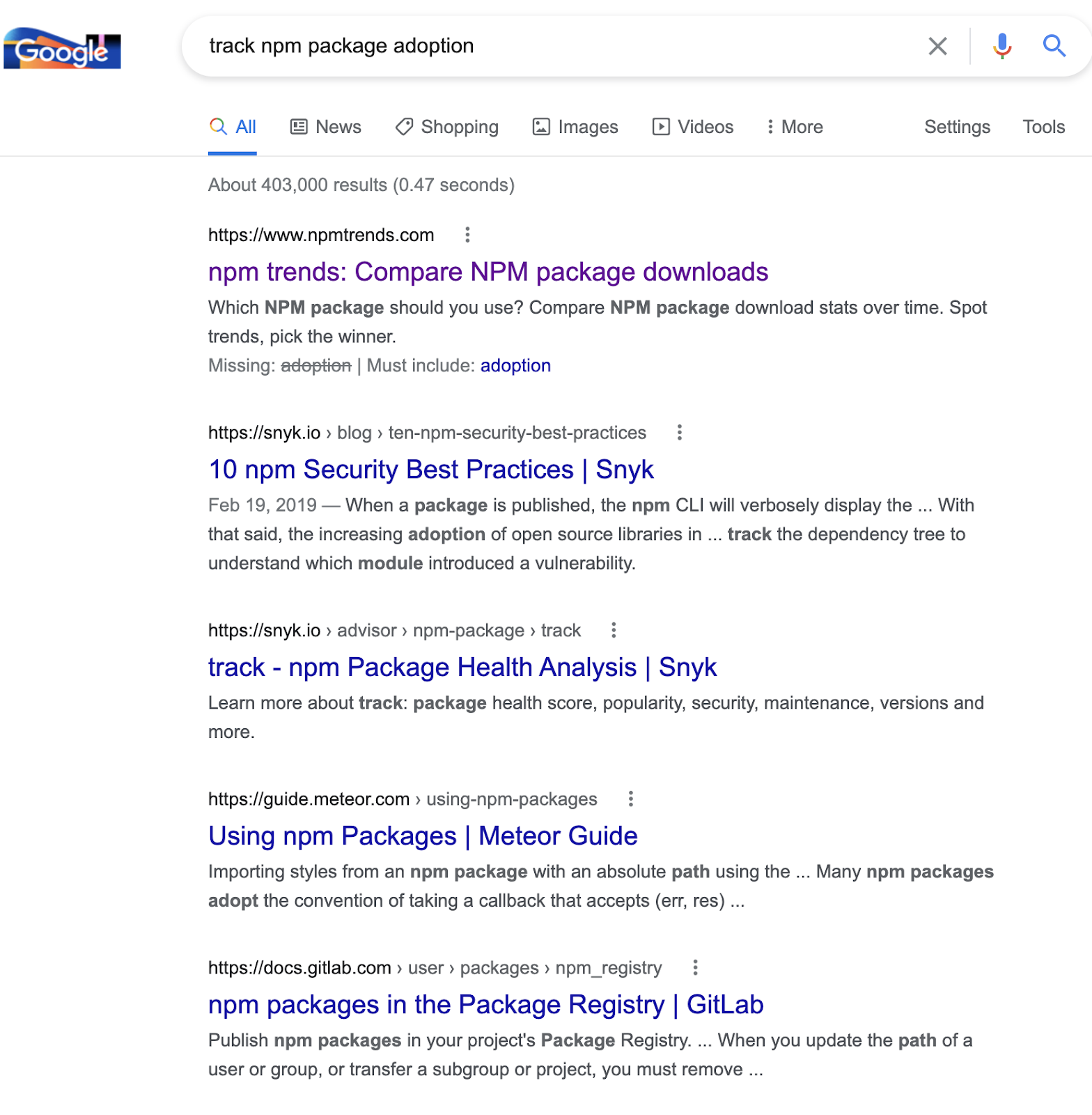 Image of Google search results