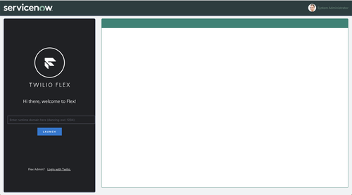 A screenshot of the Twilio Flex UI within the ServiceNow dashboard
