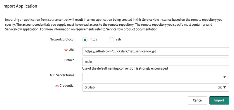 A screenshot of the Import Application window