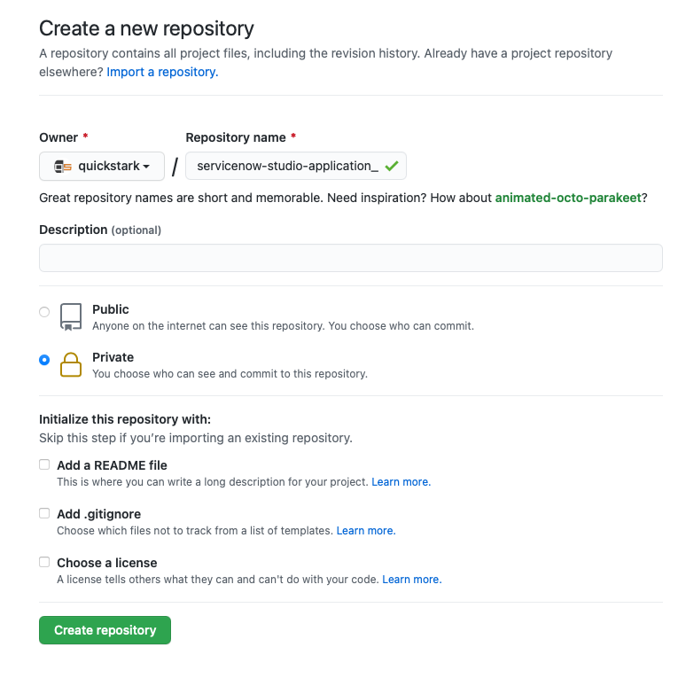 A screenshot of the "Create a New Repository" page in GitHub