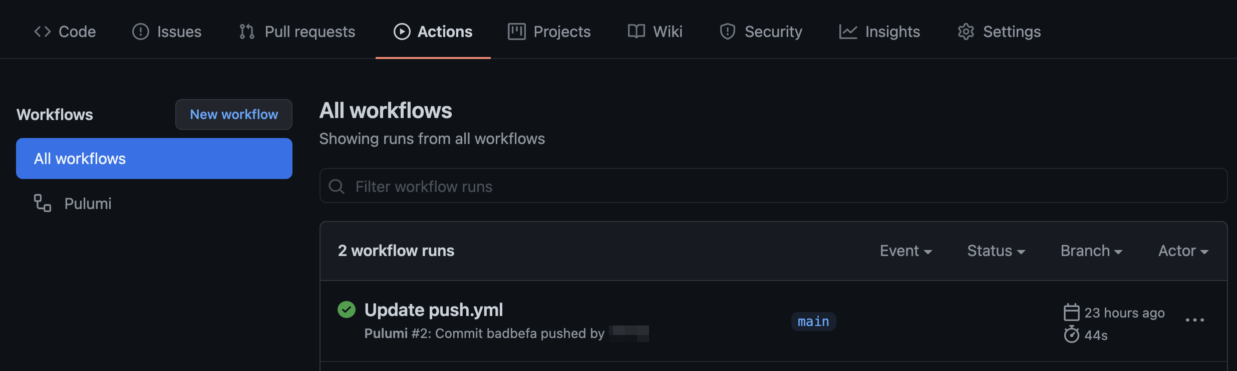 GitHub Actions execution