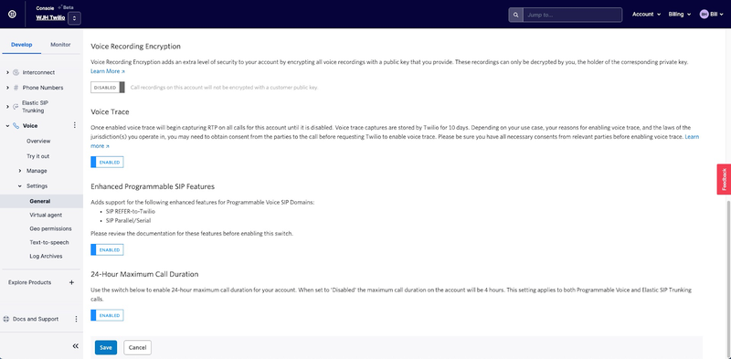 screenshot of the Voice Recording Encryption dashboard