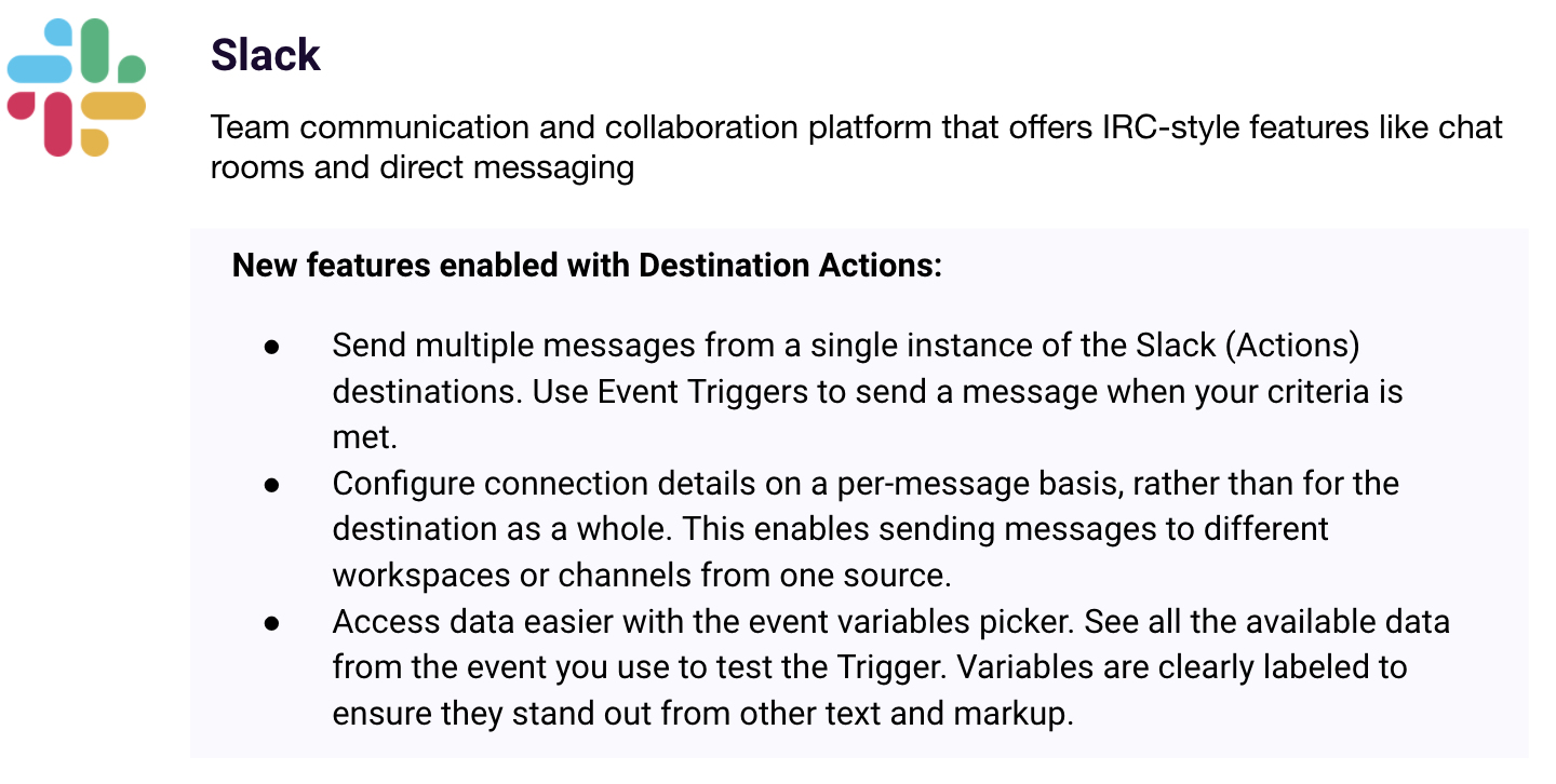 Slack features Segment Destinations