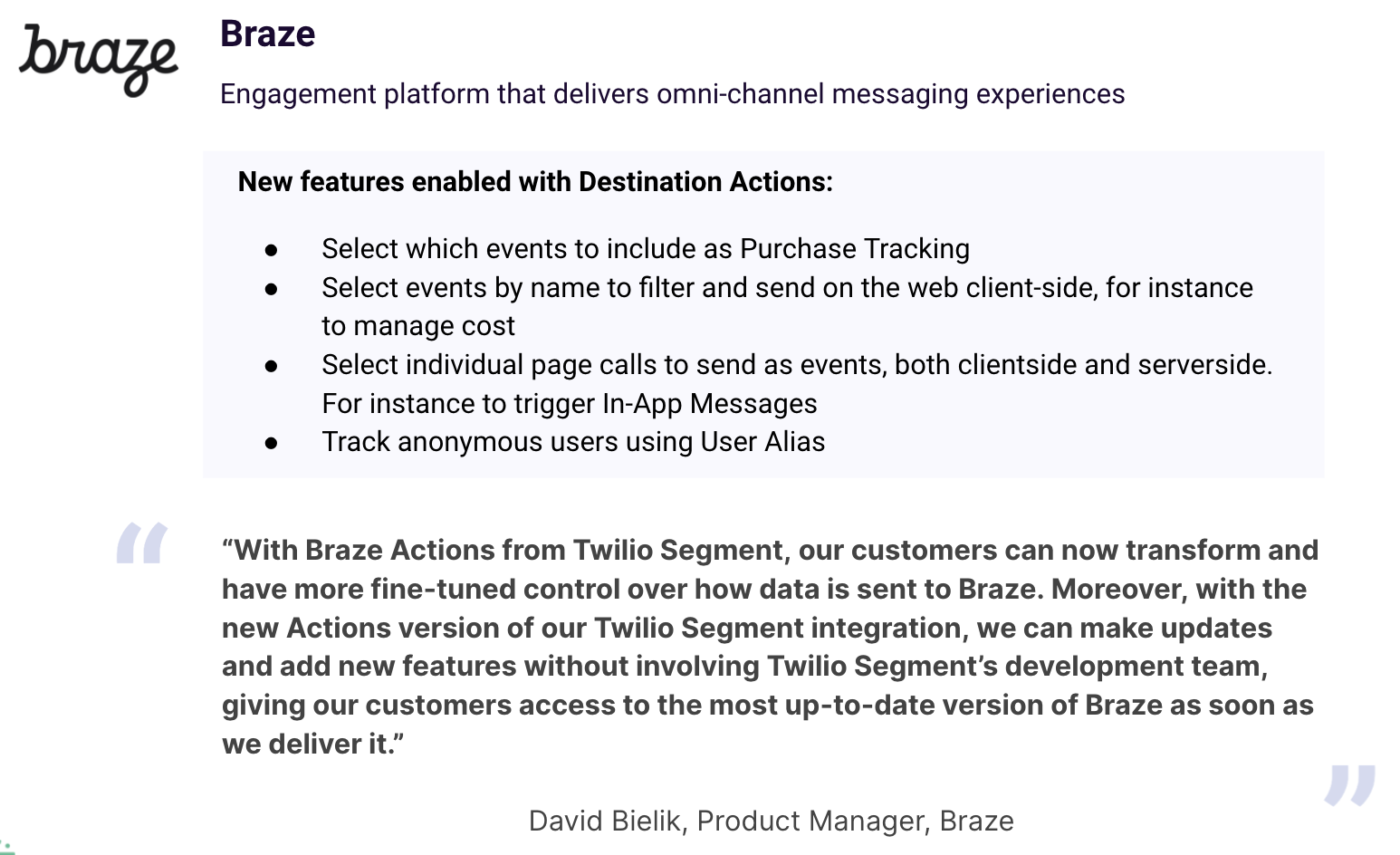Braze features Segment Destinations