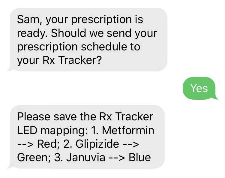 A screenshot of the text messages related to tracking
