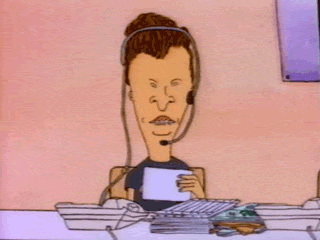 Butt-head from Beavis and Butt-head talking on a device