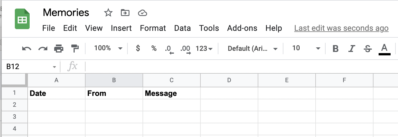 Google Sheet column setup