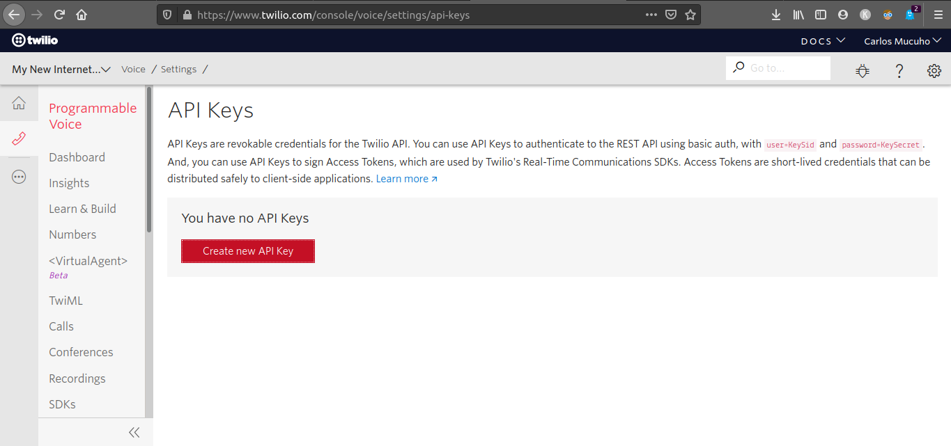 Twilio API keys